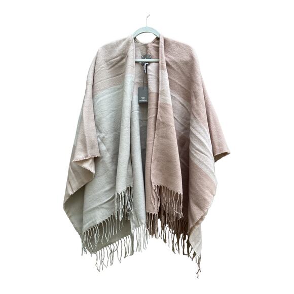 NEW Soia & Kyo Open Front Shawl Fringed Edges Pink Beige Women's One Size NWT - Picture 1 of 5